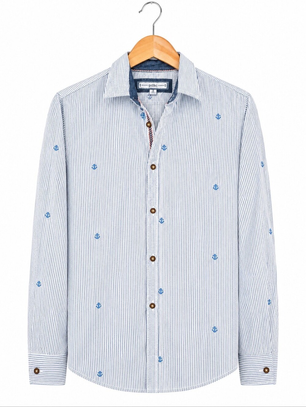 PD&C Men’s Blue White Striped Anchor Button Down Shirt Small Nautical - Picture 2 of 12
